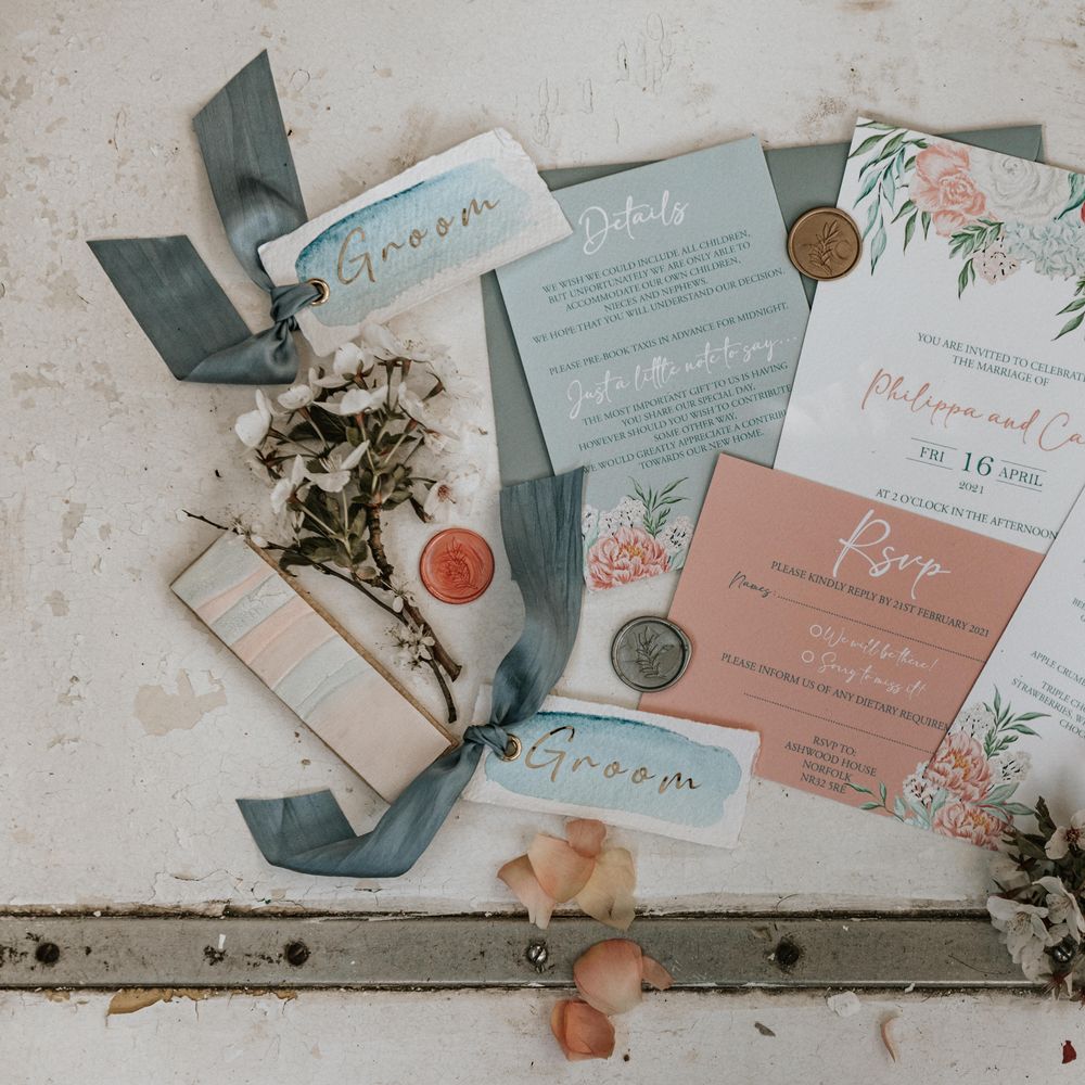 Pastel stationery with floral design and rustic feel