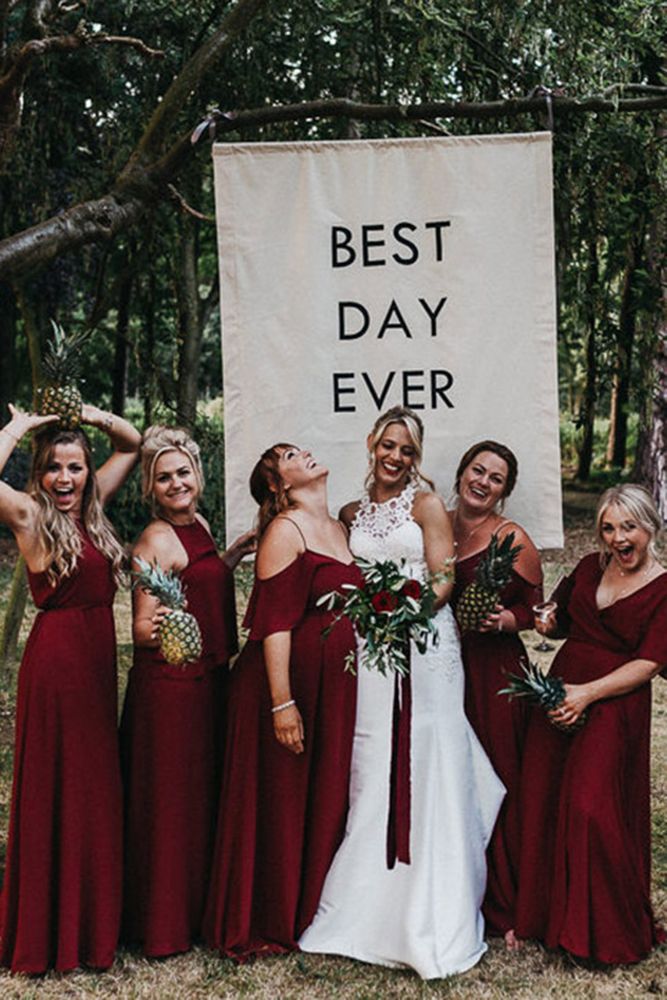 wine bridesmaid dresses Plus Size Red Tulle V Neck Cold Sleeve Lisposa Back Style Maroon Wine Bridesmaid Dresses Red