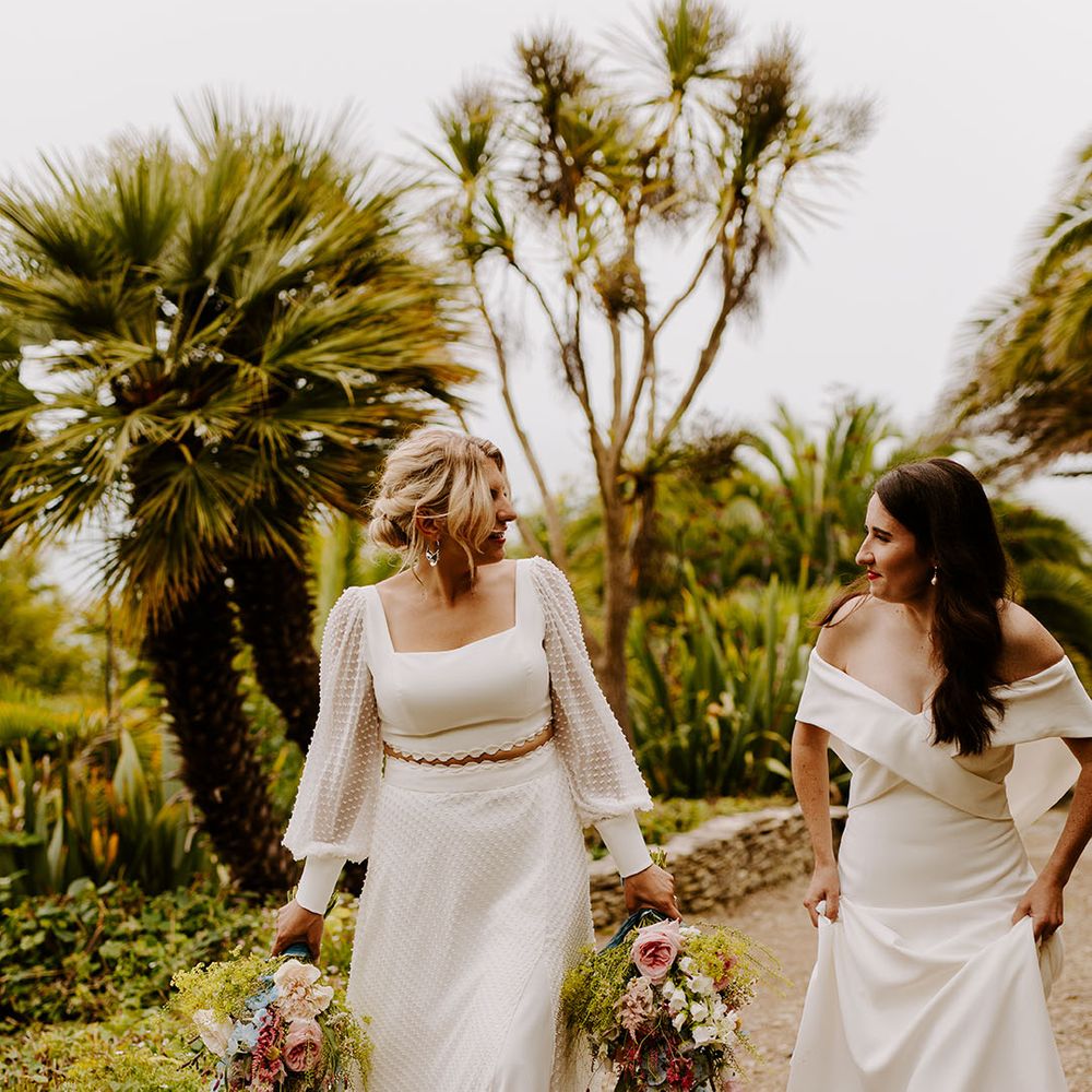 Outdoor wedding ceremony for lesbian same sex couple in Dorset 