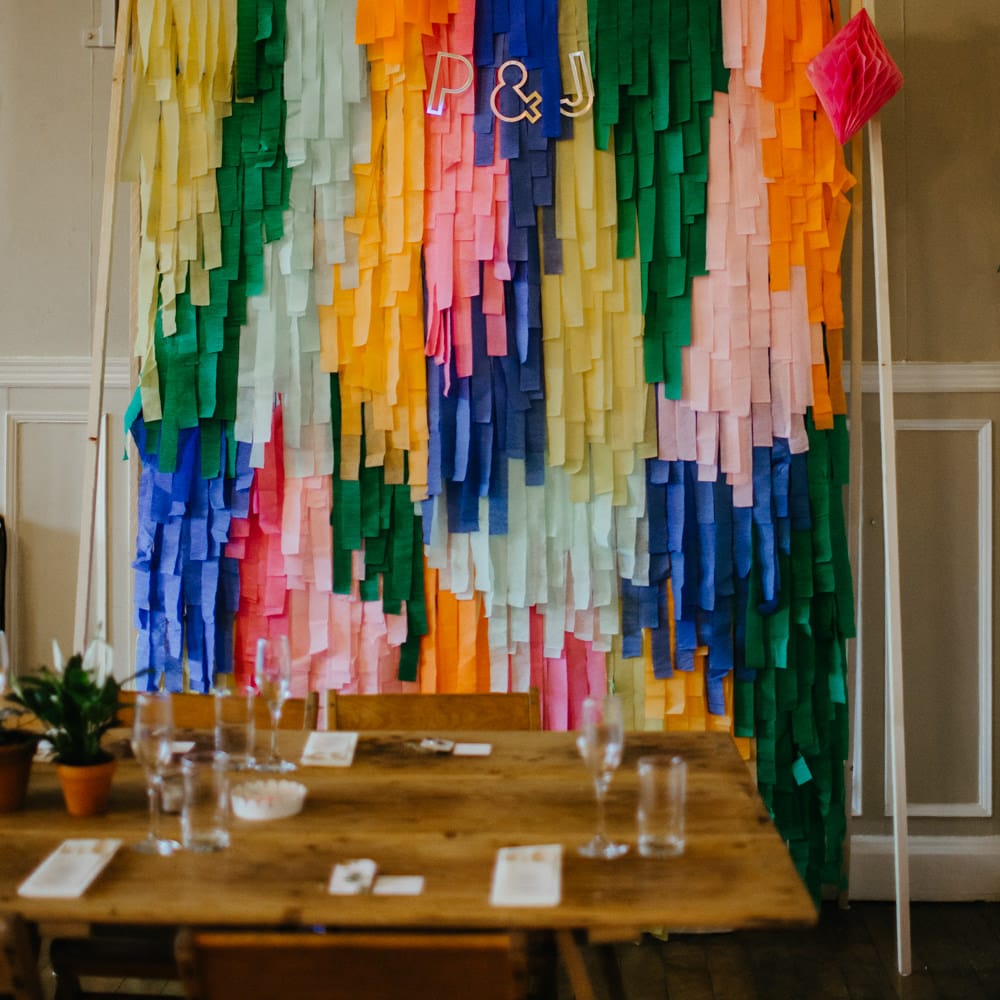DIY colourful streamer backdrop 