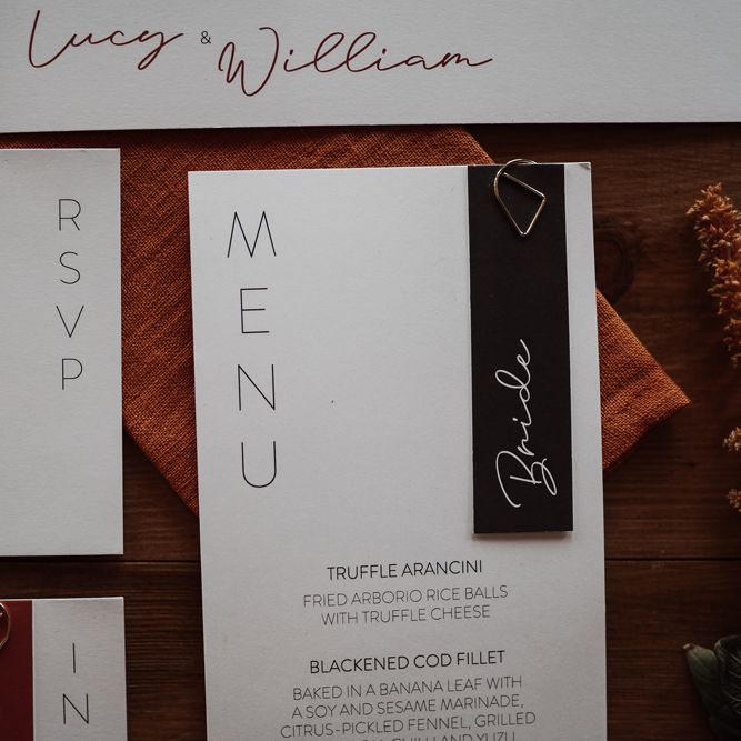 Black and white wedding stationery suit with bold and script font 