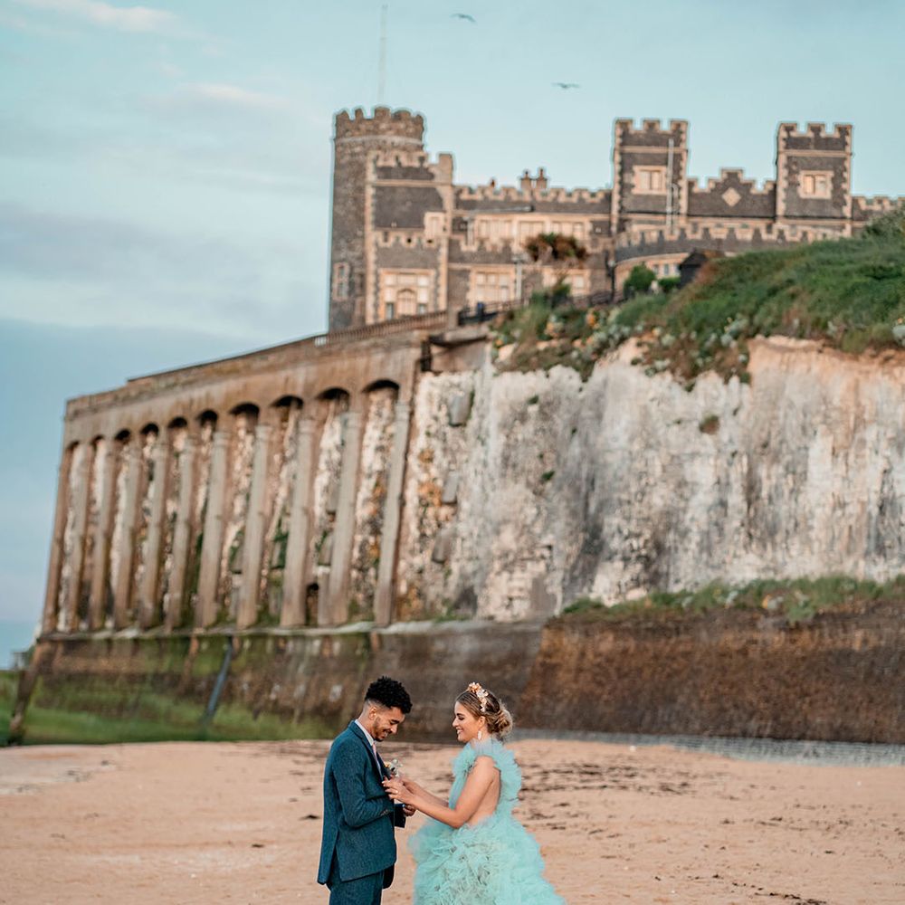 Botany Bay elopement wedding with bride in a Millia London wedding dress