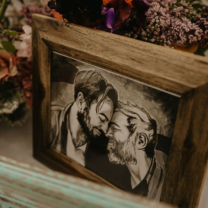 Cartoon illustrated portrait of grooms 
