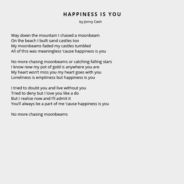 Alternative Wedding Readings Happiness Is You by Jonny Cash