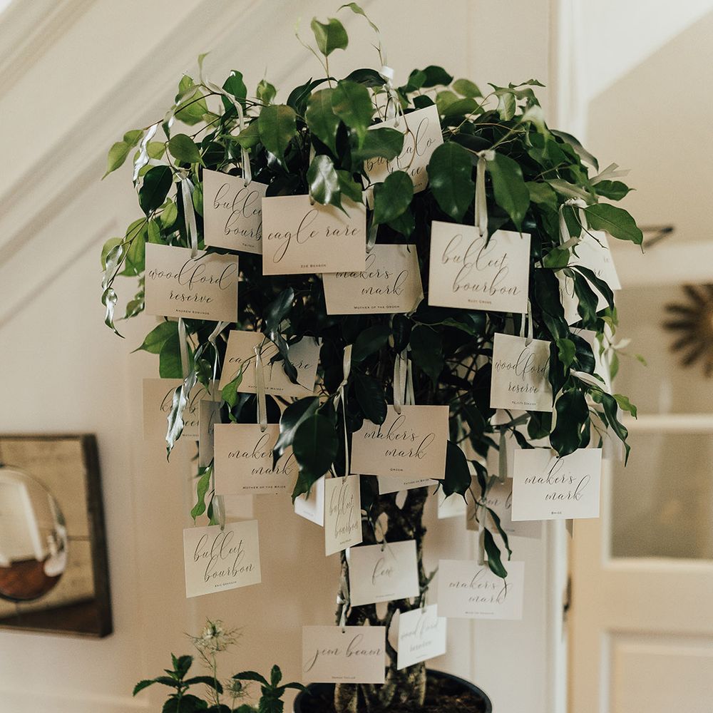 Tree plant ascot table plan idea at luxury micro wedding 