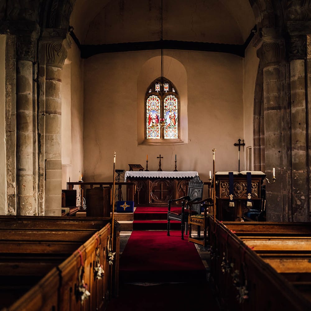 Intimate church wedding ceremony for micro wedding with 8 guests 