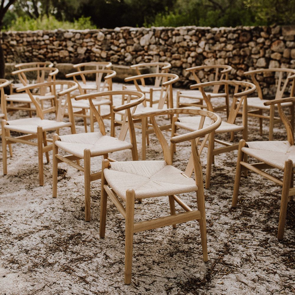 Wooden chairs with woven seating