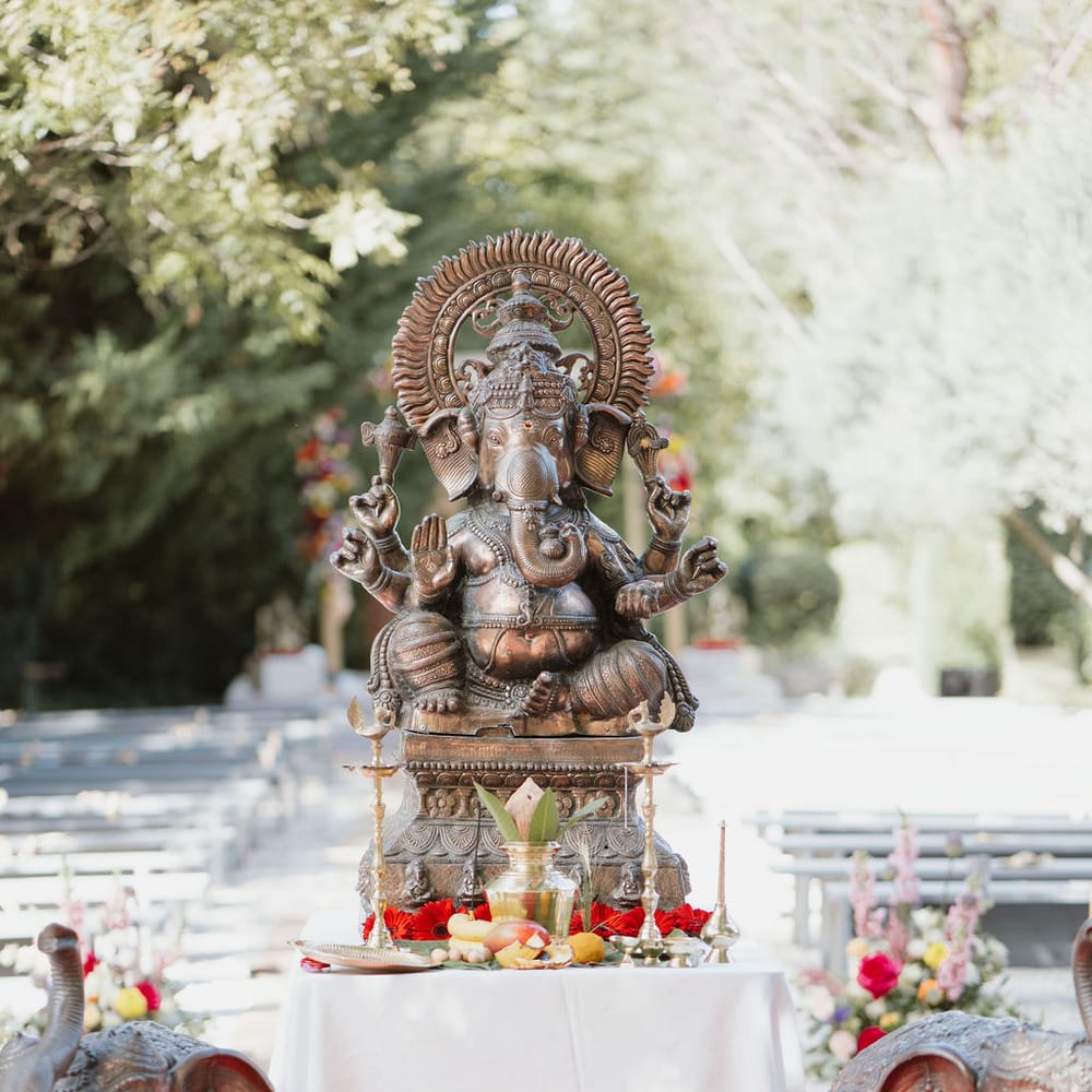 Outdoor Hindu ceremony wedding decorations 