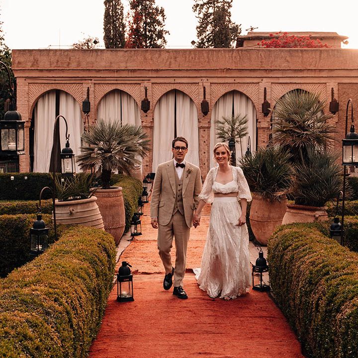 Beldi Country Club with the groom in three piece suit with the bride in bridal separates 