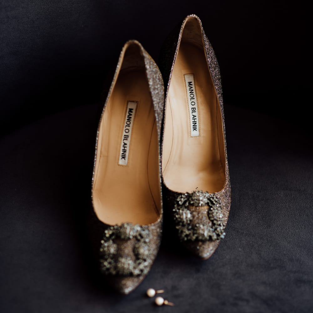 Manolo Blahnik bridal shoes in deep brown