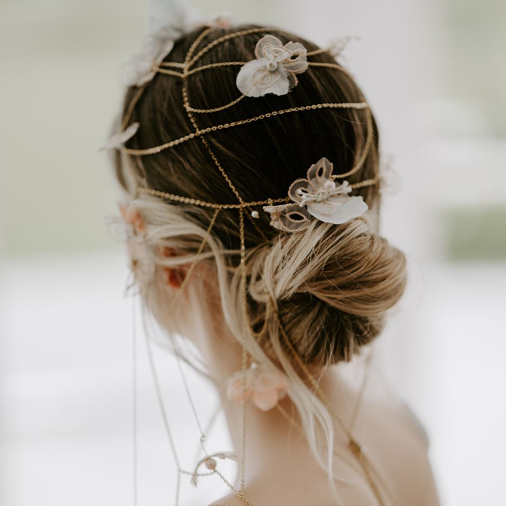 Bridal bun and chain headdress 