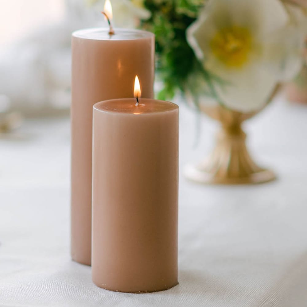 Beige pillar candle wedding table decoration 