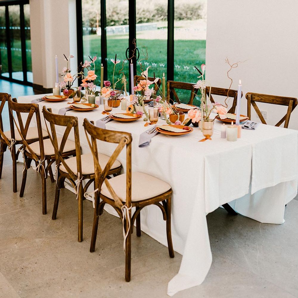 Lavender, rust and green wedding table setting for an autumnal wedding 