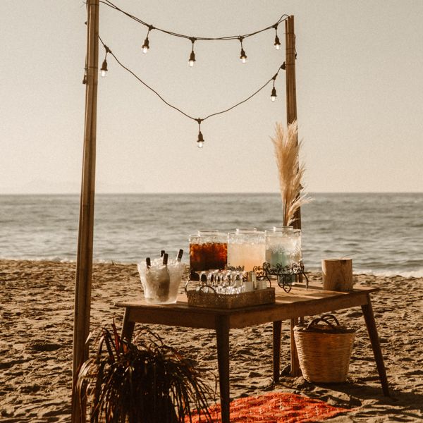 Refreshment bar for boho beach wedding