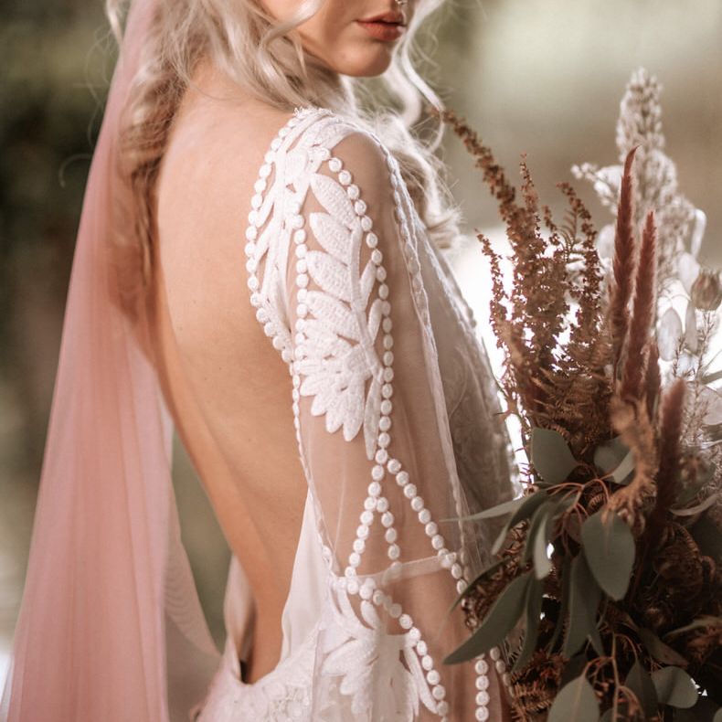 Elegant shoulder detailing on Rue de Seine Bridal gown