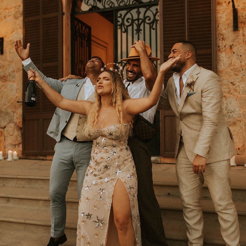 Bride & groom dance with wedding guests on their wedding day