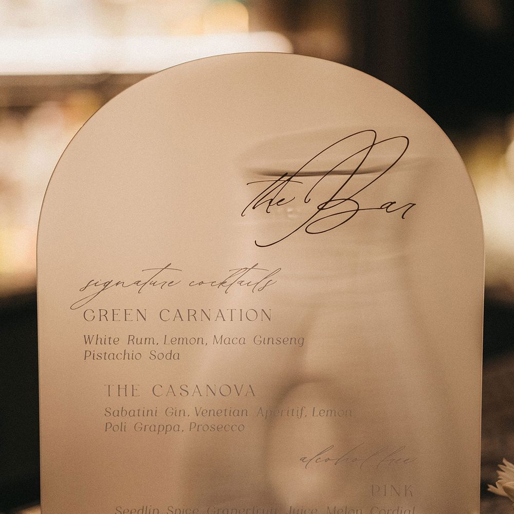 frosted acrylic bar menu wedding sign 