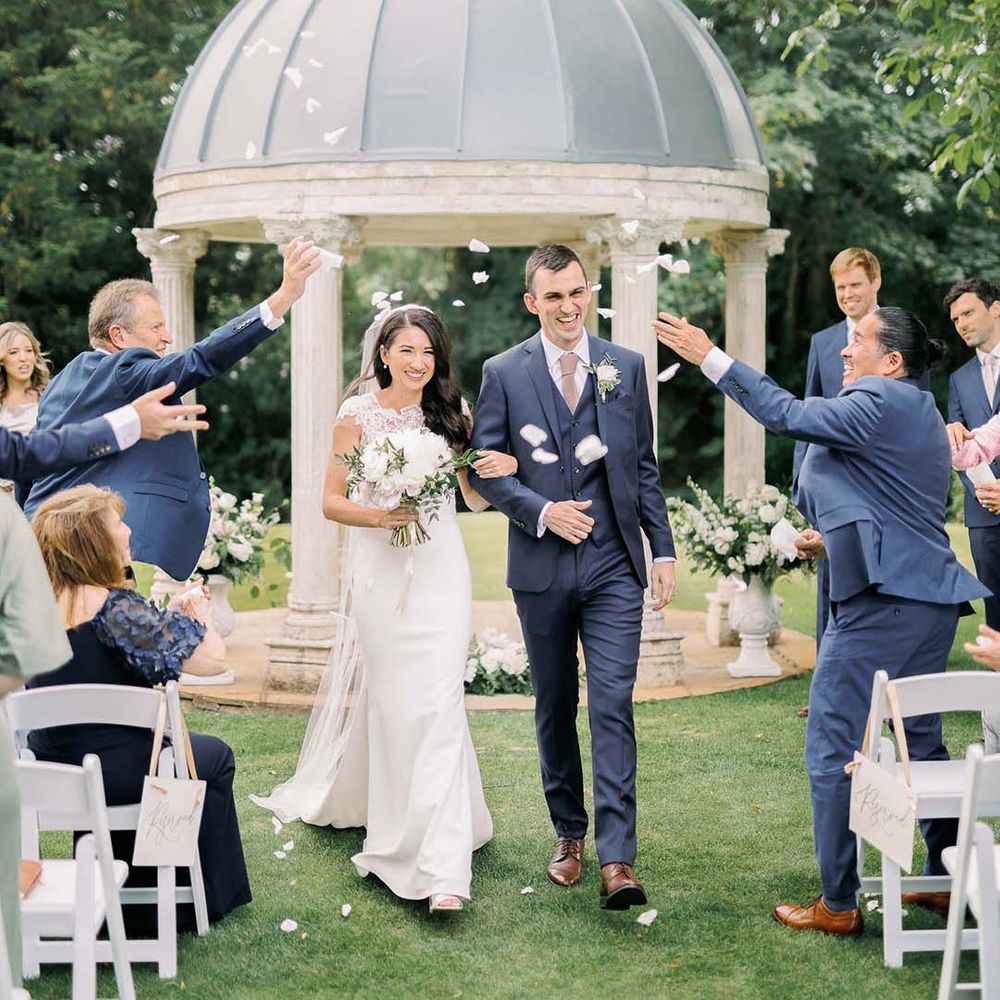 outdoor wedding ceremony confetti moment at Ardington House