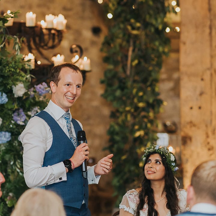 Grooms speech at Tithe Barn wedding venue in Yorkshire 