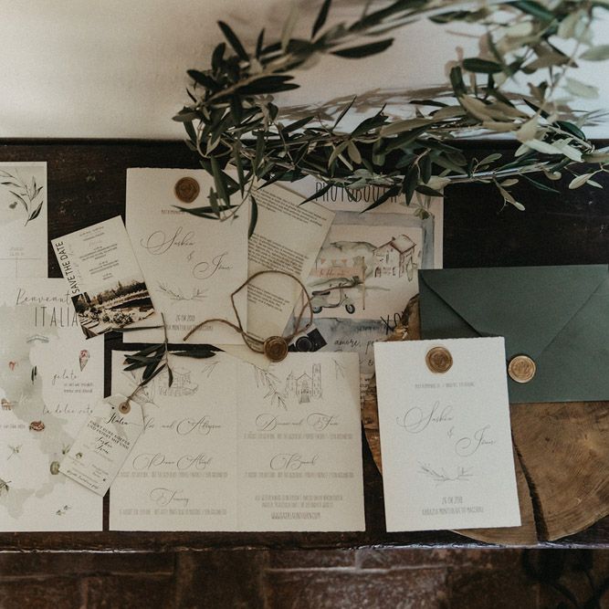 Olive bouquet wedding invitations by Simply Si