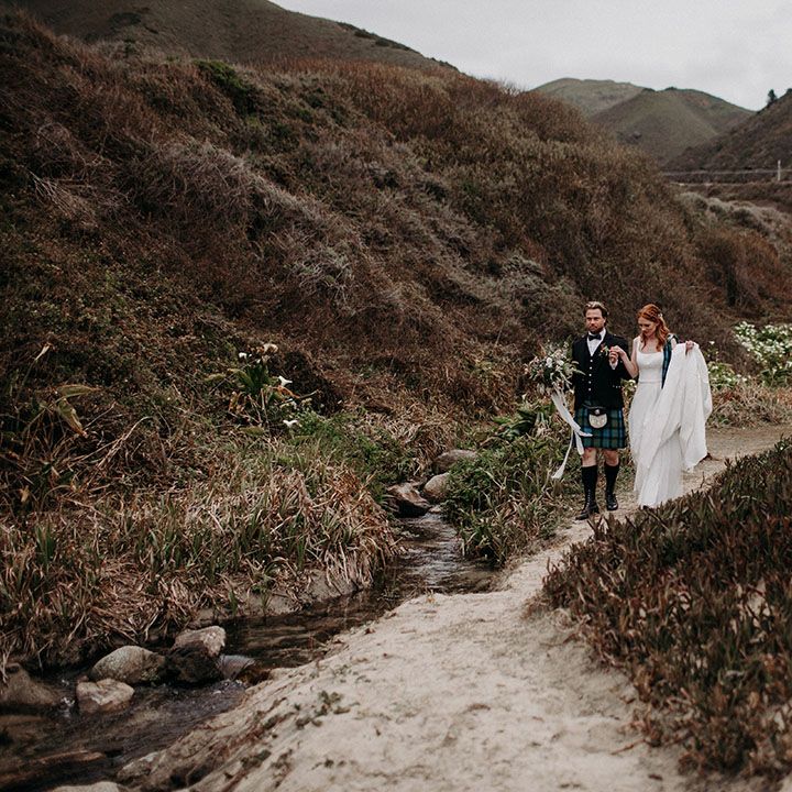 Big Sur couples portraits for Scottish blue and green wedding editorial 