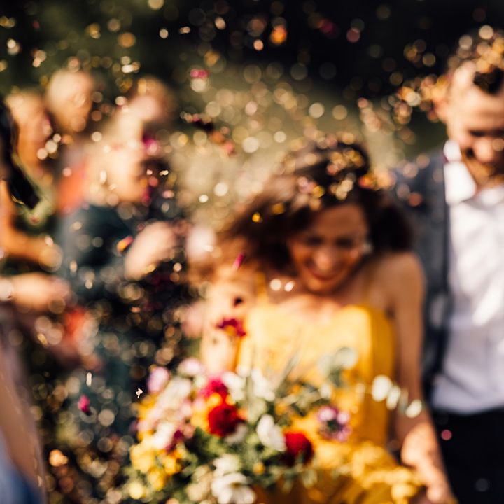 Bride & groom walk down the aisle after ceremony