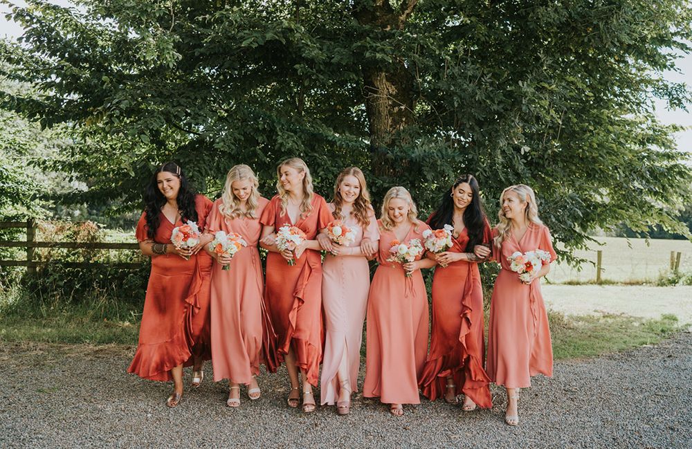 Coral Peach Bridesmaid Dresses & Flowers At The Wool Tower, Ballymena Coral Peach Bridesmaid Dresses & Flowers At The Wool Tower, Ballymena