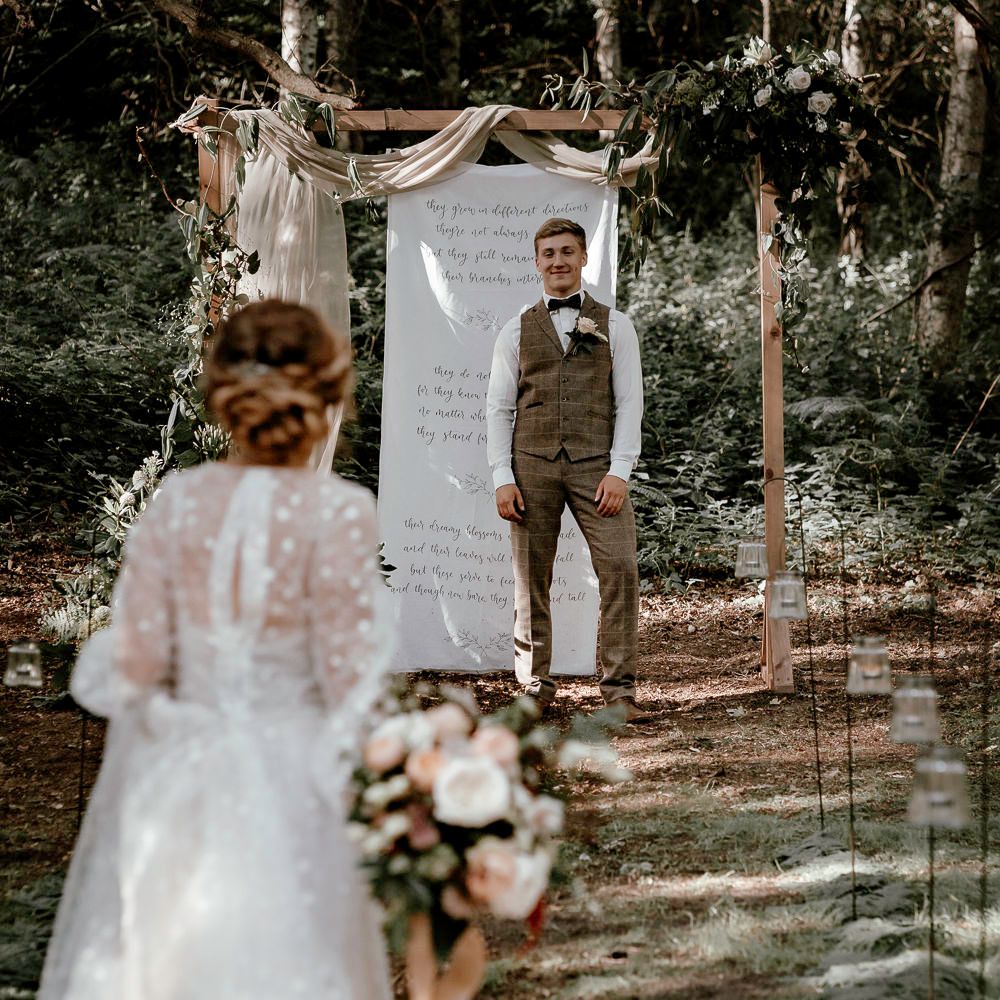 Woodland wedding ceremony bridal entrance 