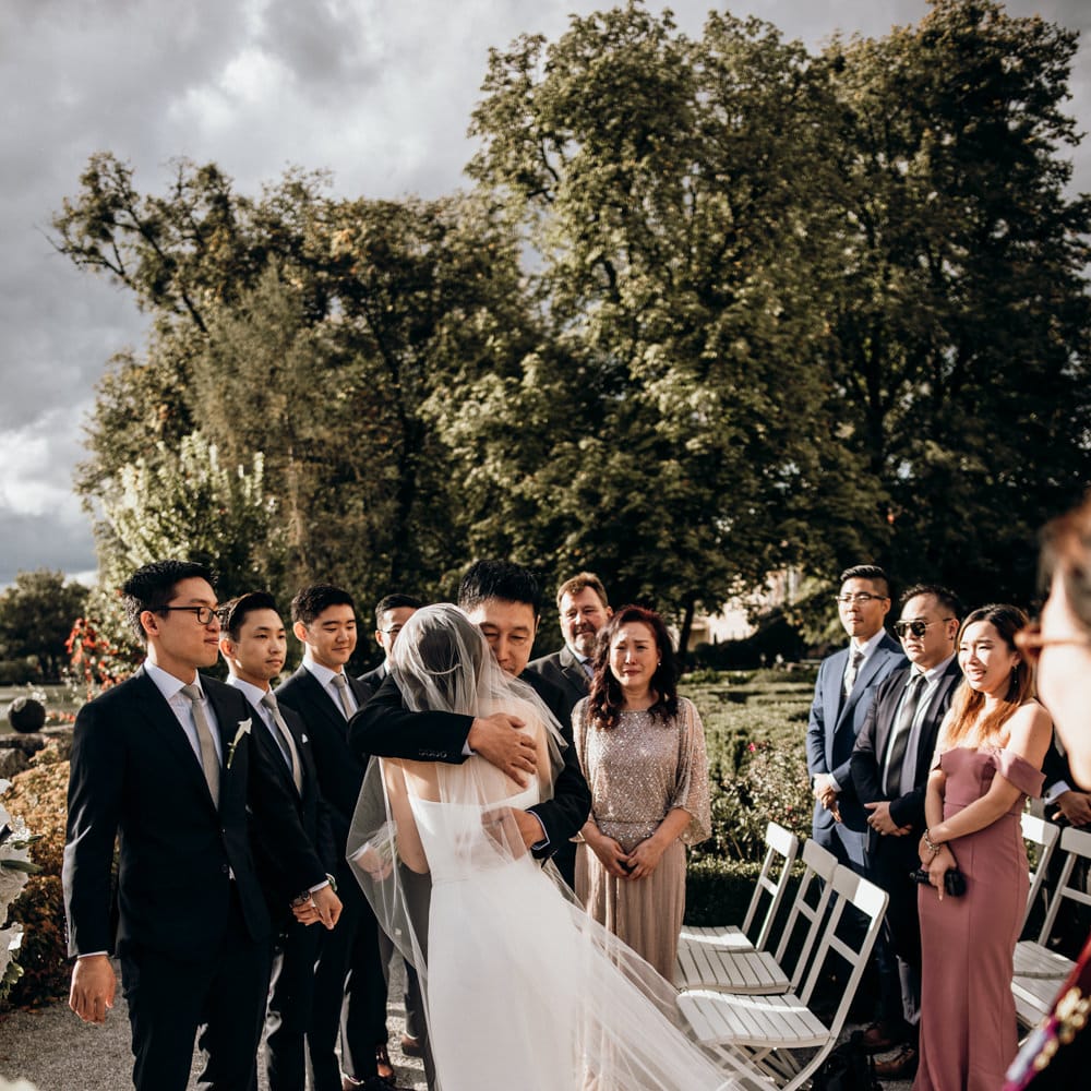 Father of the bride giving his daughter away 