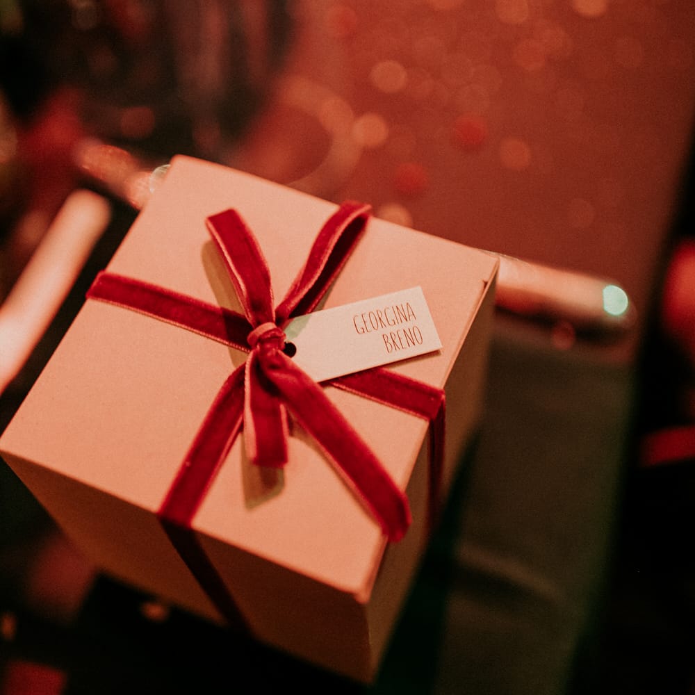 Personalised wedding favour boxes for a christmas wedding at Block 33