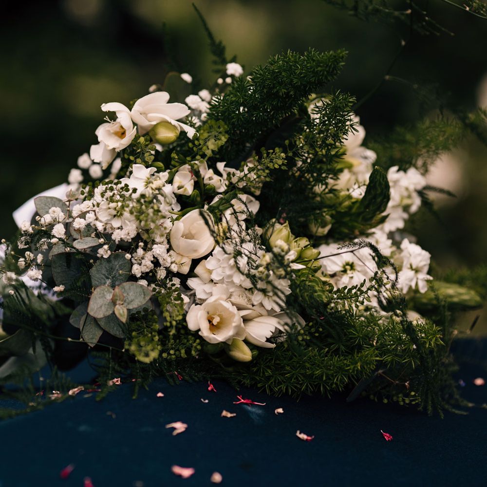 White, cream and green bridal bouquet with mixed florals