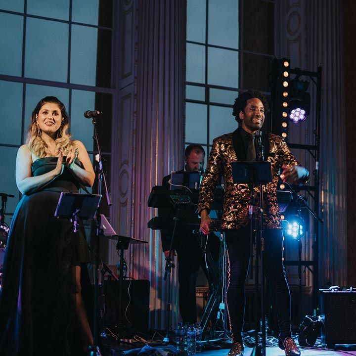 Live wedding band playing at Stowe House for the wedding entertainment 