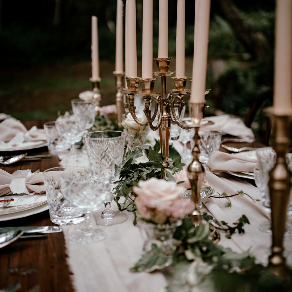 Tall taper candle wedding centrepieces 