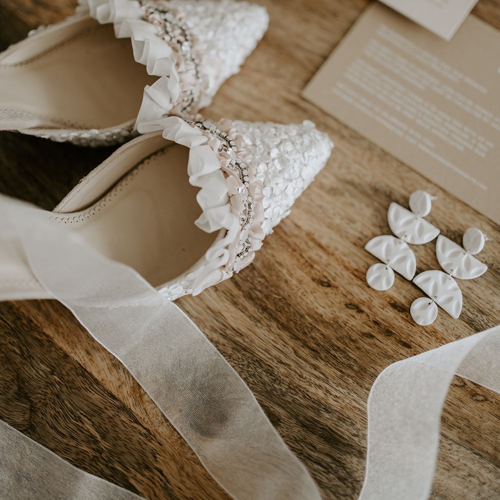 Embellished wedding shoes and earrings bridal accessories 