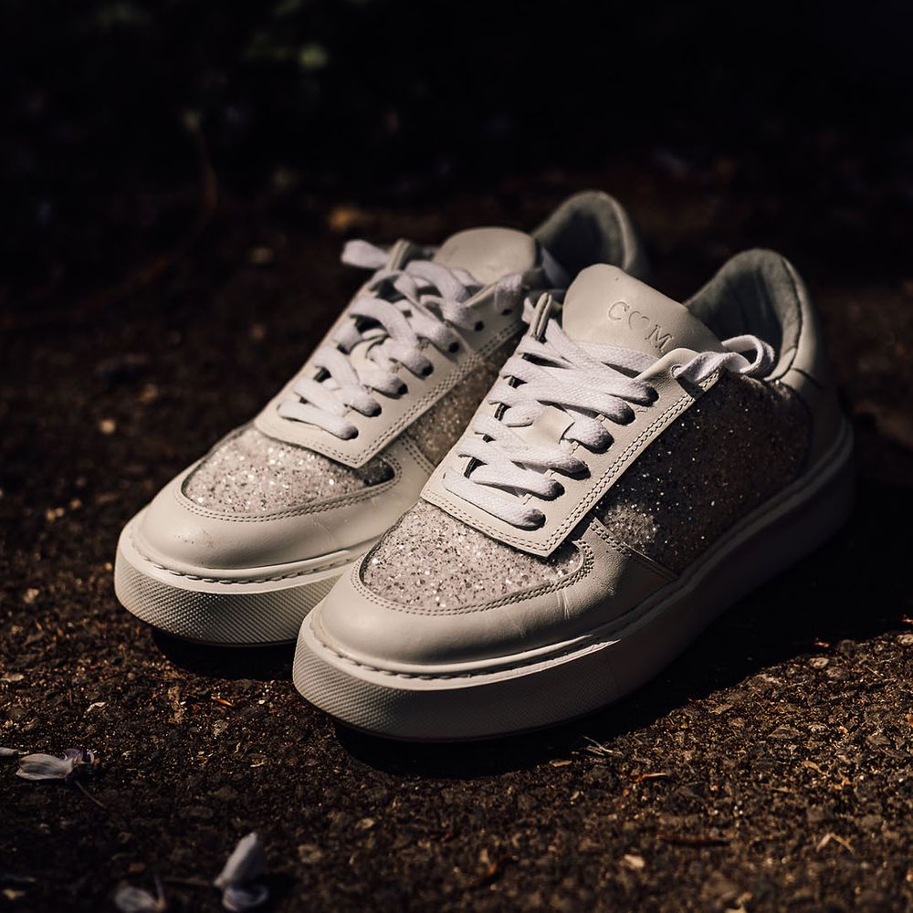 Glitter sparkly trainers with personalised initials of the bride and groom 