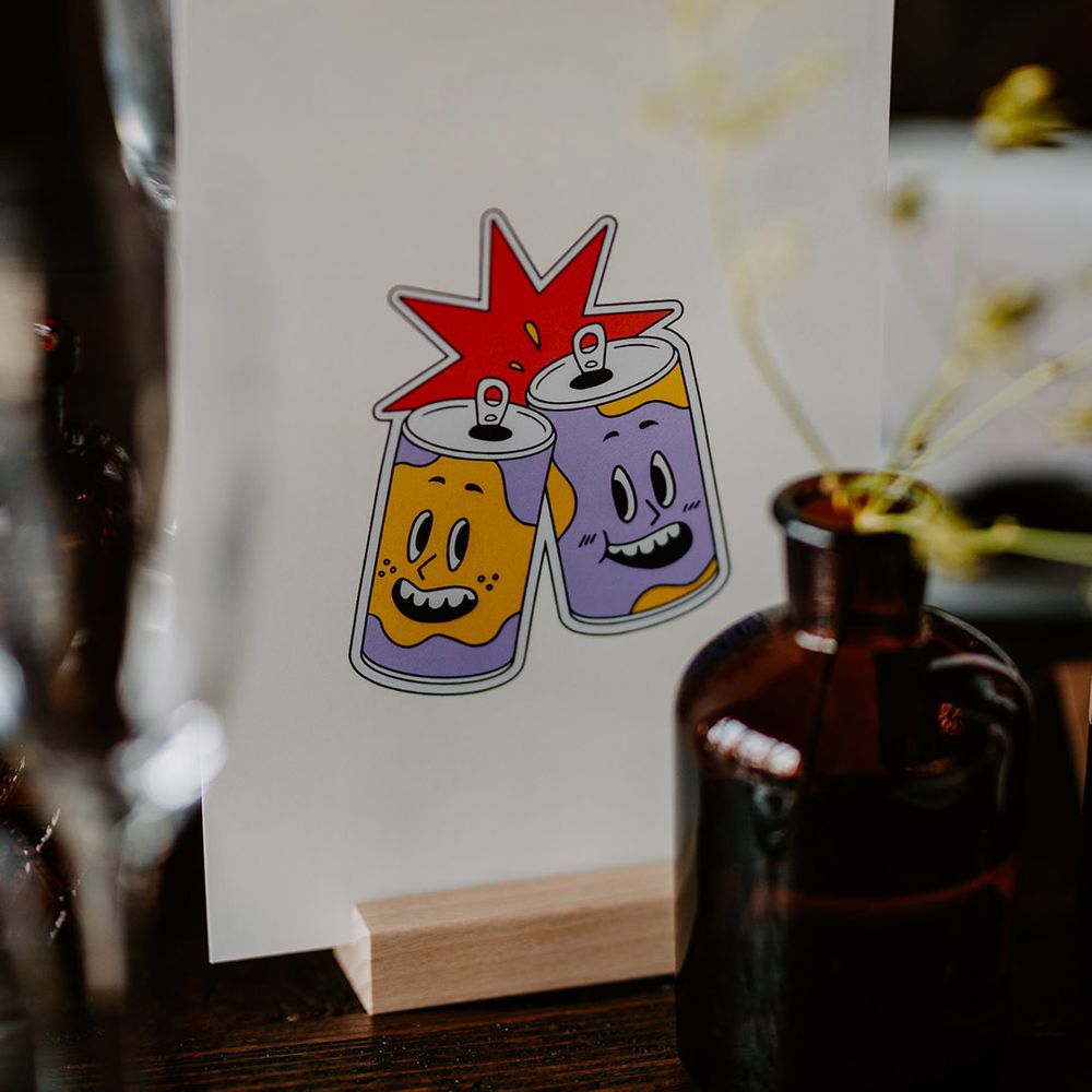 Cartoon style wedding table sign to match the festival and party theme 