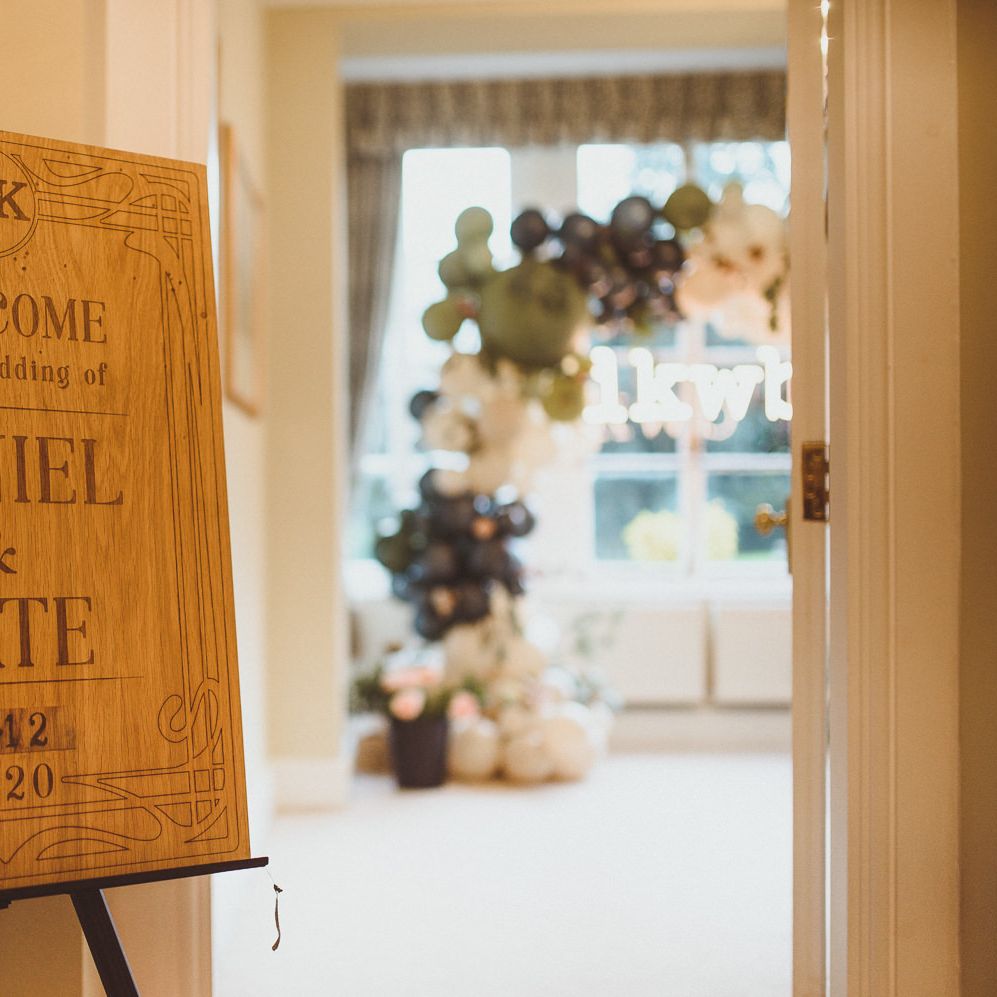 Wooden engraved welcome sign wedding decor 