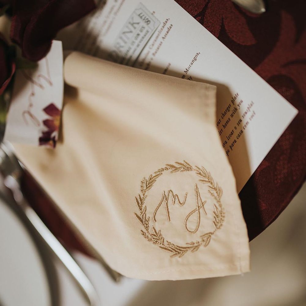 Personalised embroidered napkins for each guest at the Stowe House wedding 