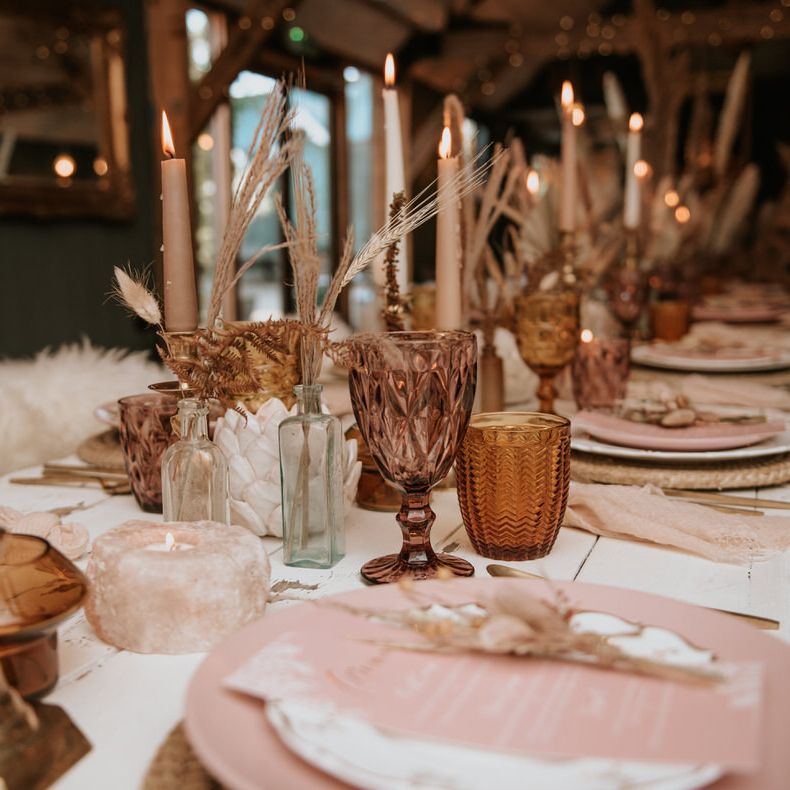 Rose gold, pink and blush toned wedding table