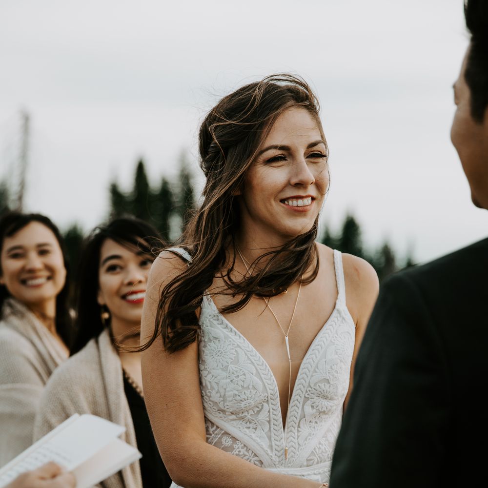 Dark haired bride during wedding ceremony