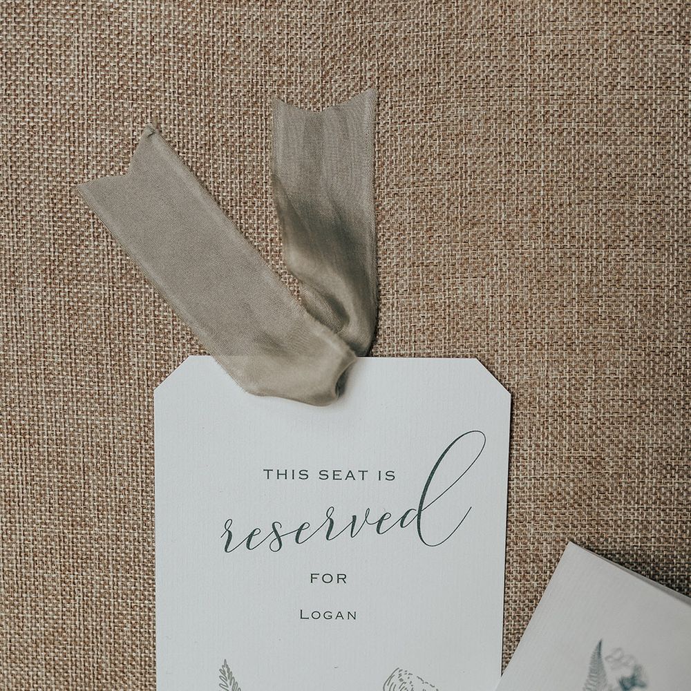 This seat is reserved wedding stationery tag with leaf and thistle design 
