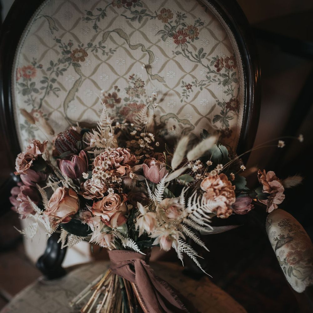 blush pink wedding bouquet for intimate Tuscany elopement 