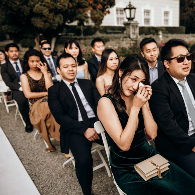emotional wedding guests at outdoor wedding in Austria