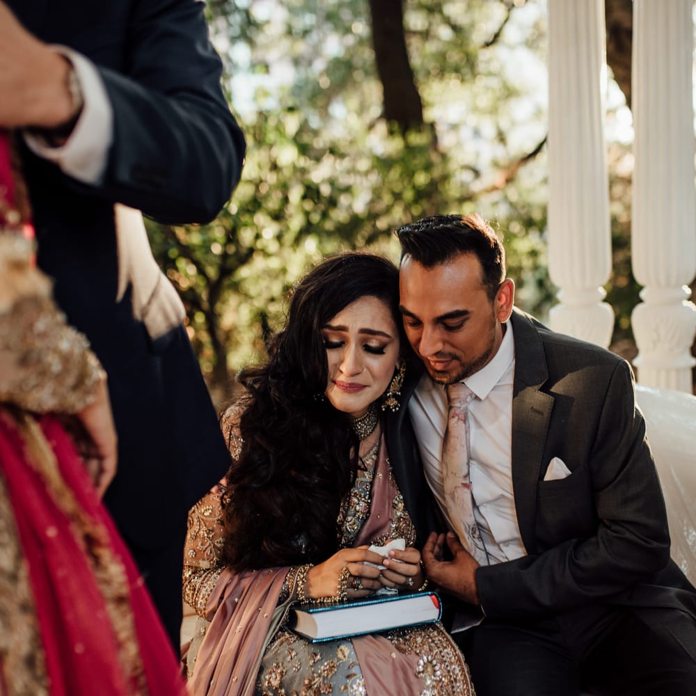 Bride becomes emotional during wedding ceremony