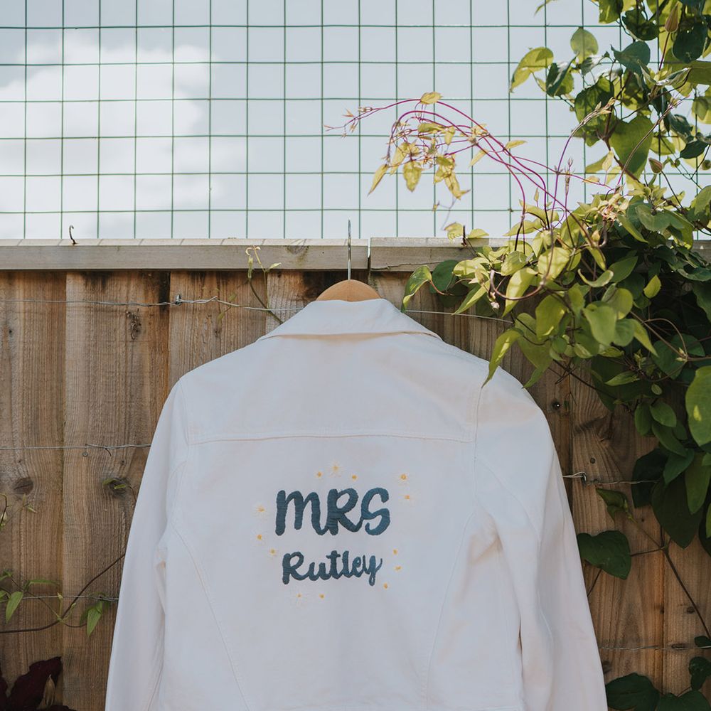 White denim bridal jacket DIY with personalised design 
