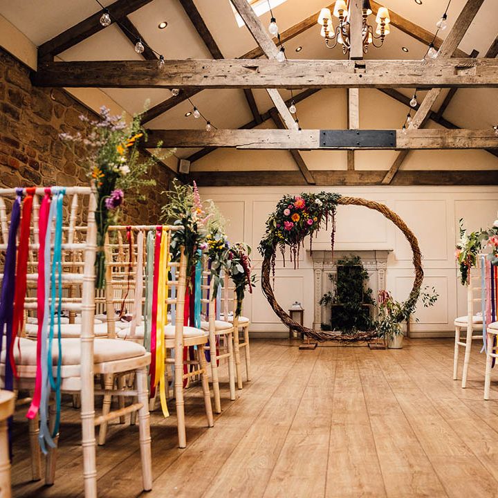 Moongate altar wedding decoration for boho wedding ceremony with botanical theme 