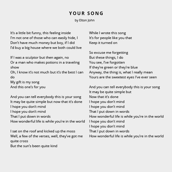 Your Song by Elton John Alternative Wedding Readings