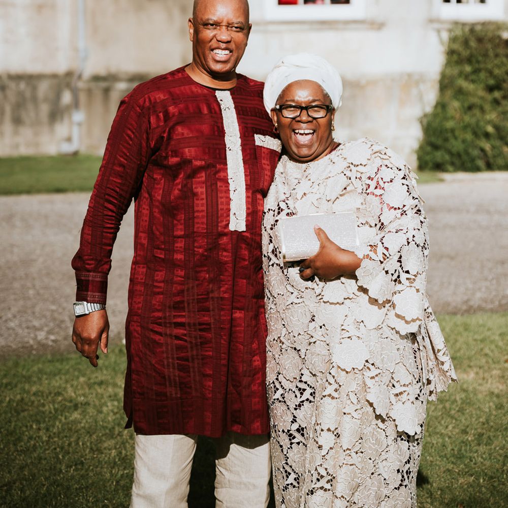 Mother and father of the bride in traditional Zimbabwean outfits