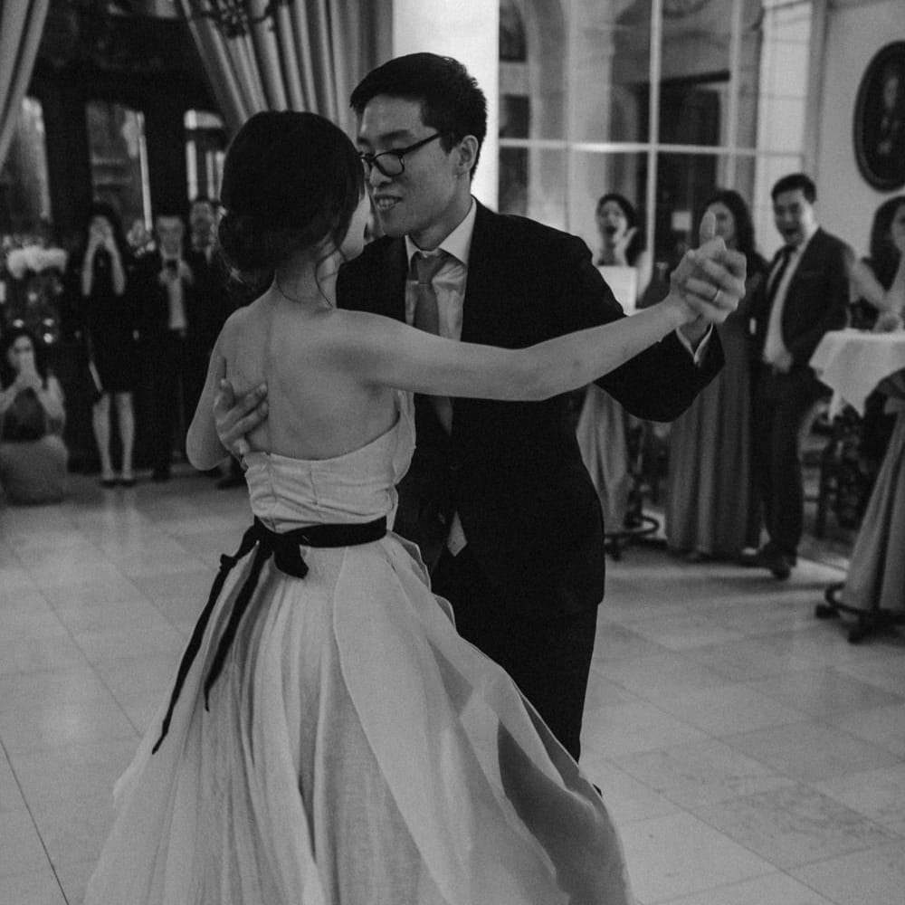 Bride and groom first dance with the bride in a second wedding dress