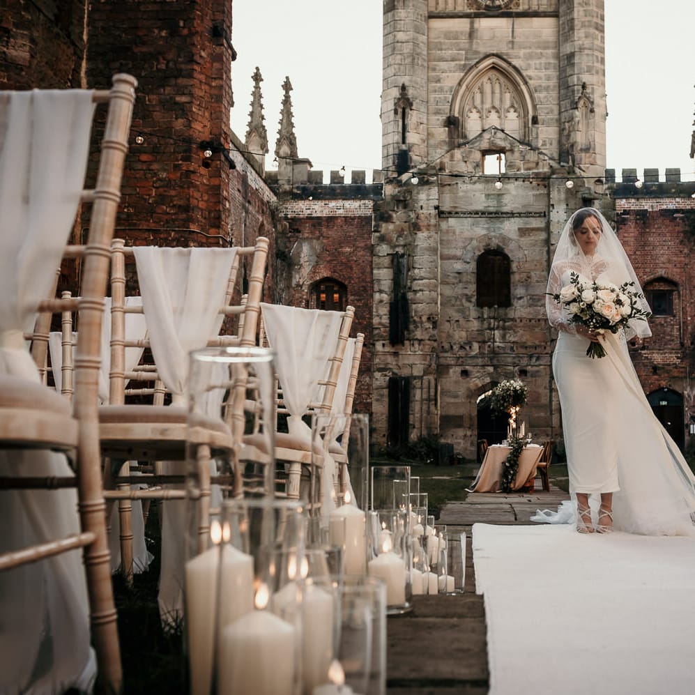 White carpet lining the aisle at St Luke's Bombed Out church in Liverpool 